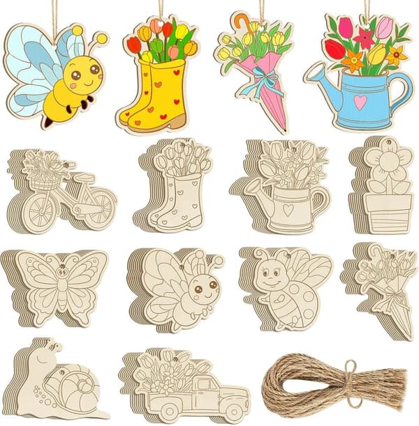 DIY Wooden Spring Ornaments Set - 80 Blank Cutouts for Crafts
