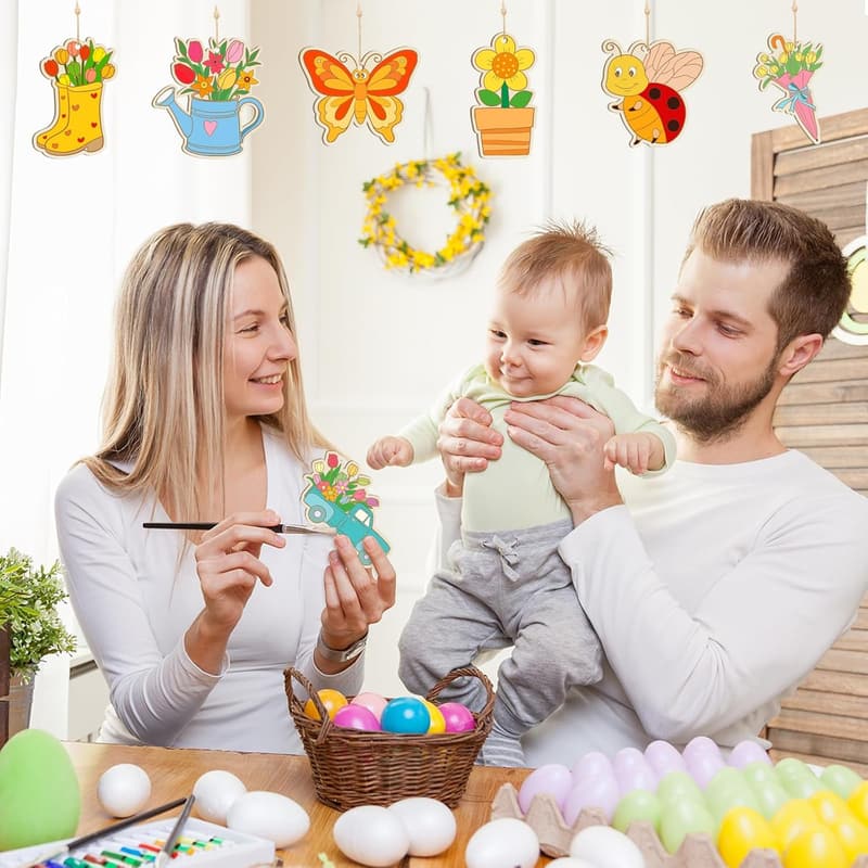 DIY Wooden Spring Ornaments Set - 80 Blank Cutouts for Crafts
