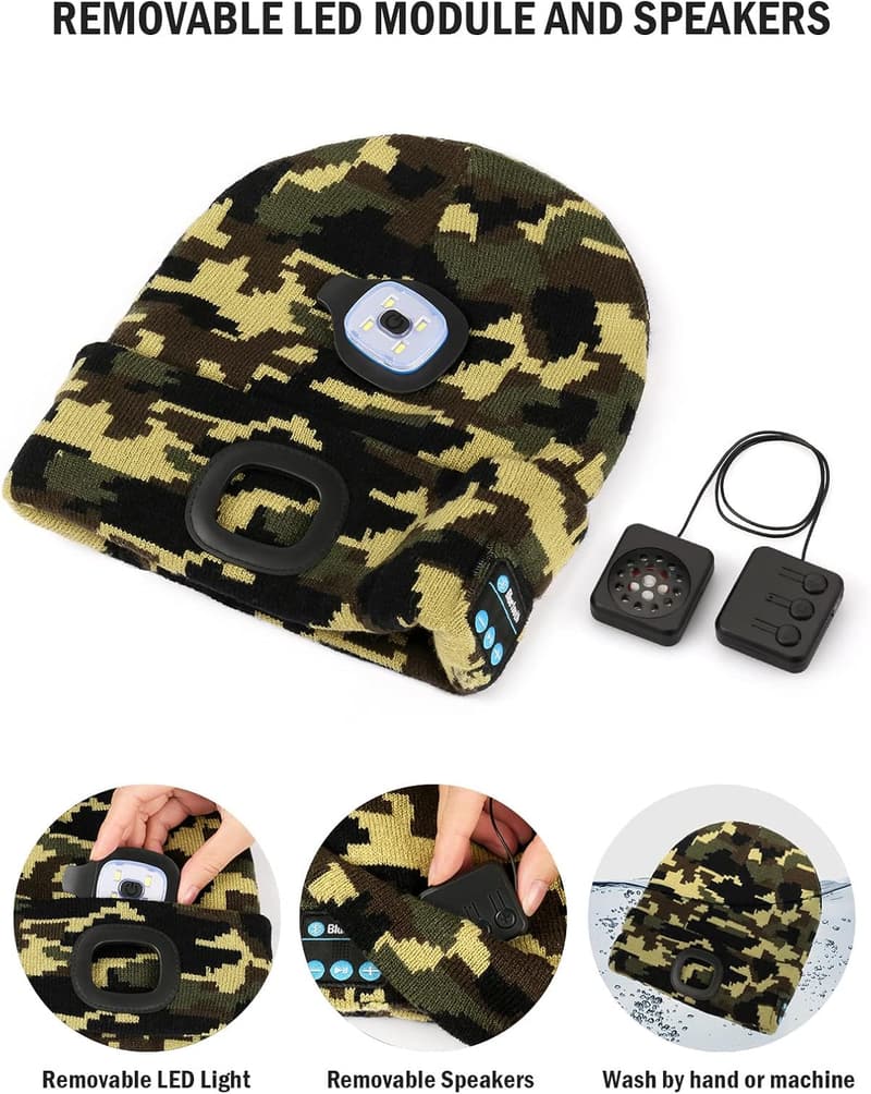 USB Rechargeable Bluetooth Beanie with LED Light – Unisex Gift
