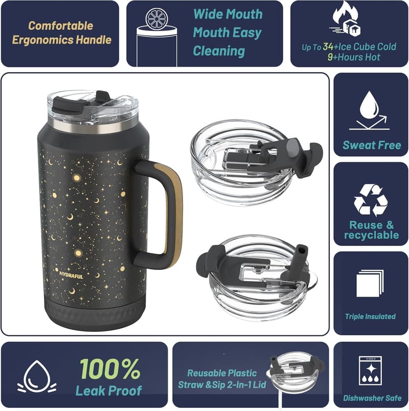 Insulated 64 oz Stainless Steel Tumbler with Handle & Straw