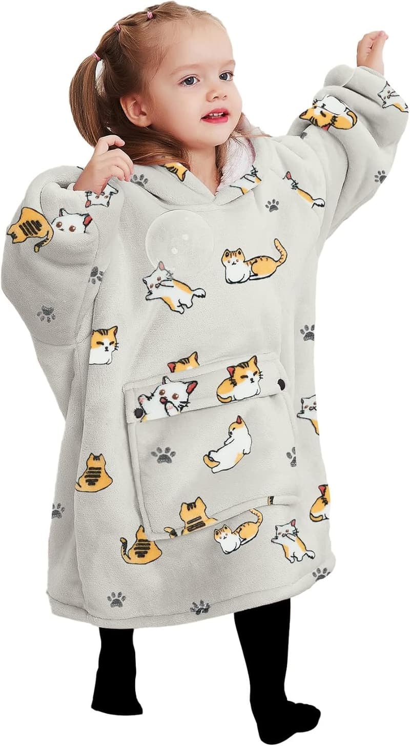 Kids' Sherpa Blanket Hoodie with Pocket for Birthday Gift