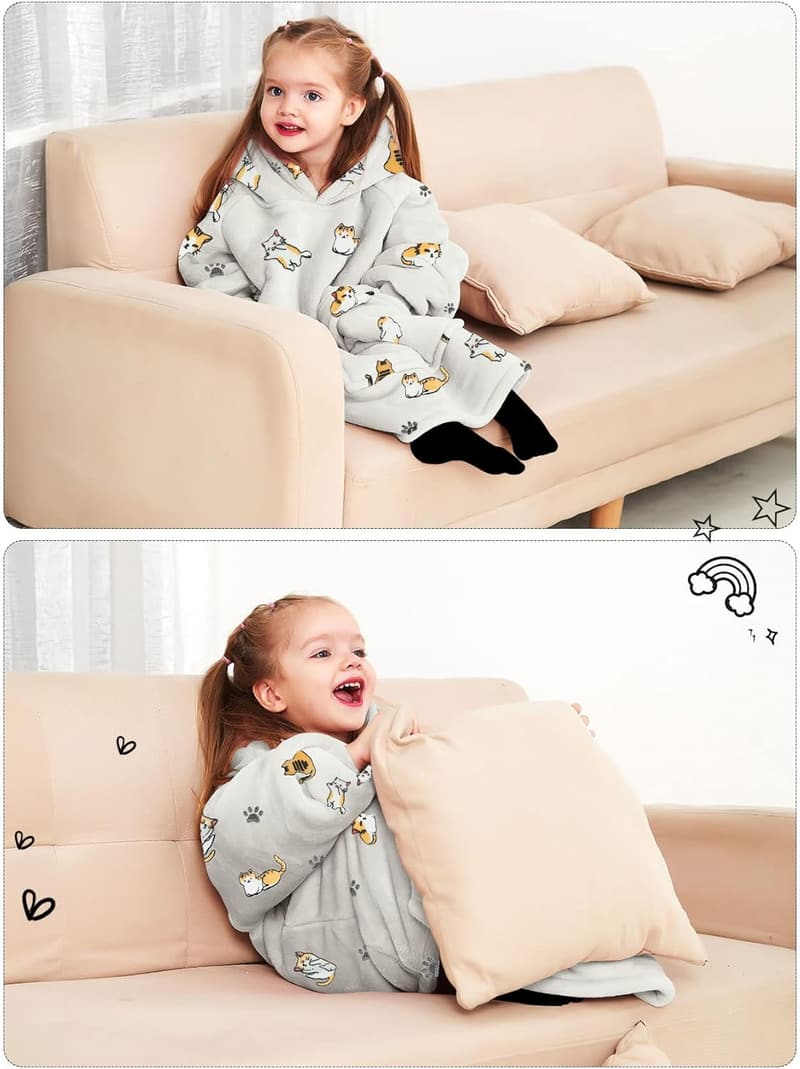 Kids' Sherpa Blanket Hoodie with Pocket for Birthday Gift