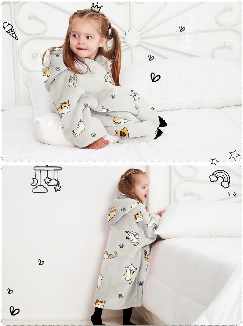Kids' Sherpa Blanket Hoodie with Pocket for Birthday Gift