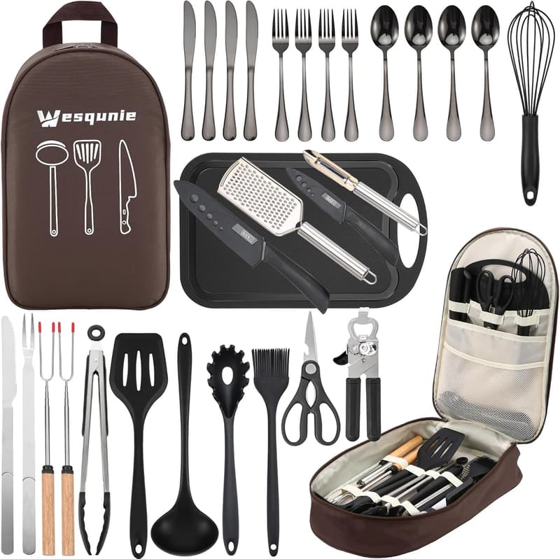 Outdoor Camping Cooking Utensils Set – Stainless Steel & Silicone