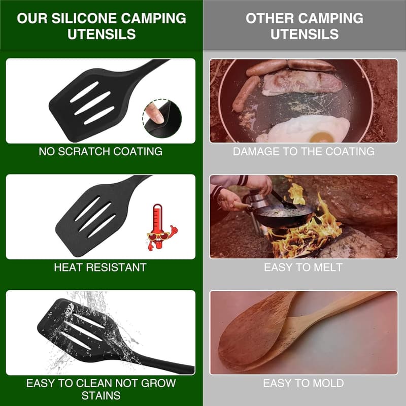 Outdoor Camping Cooking Utensils Set – Stainless Steel & Silicone