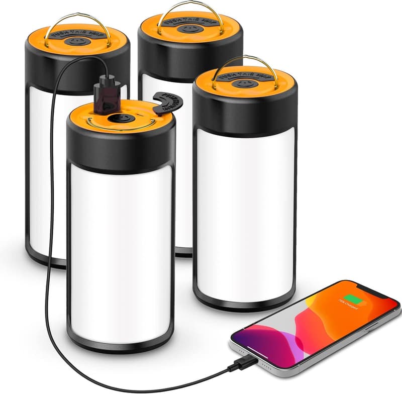 Rechargeable LED Camping Lanterns - 400LM, Water-Resistant (4 Pack)