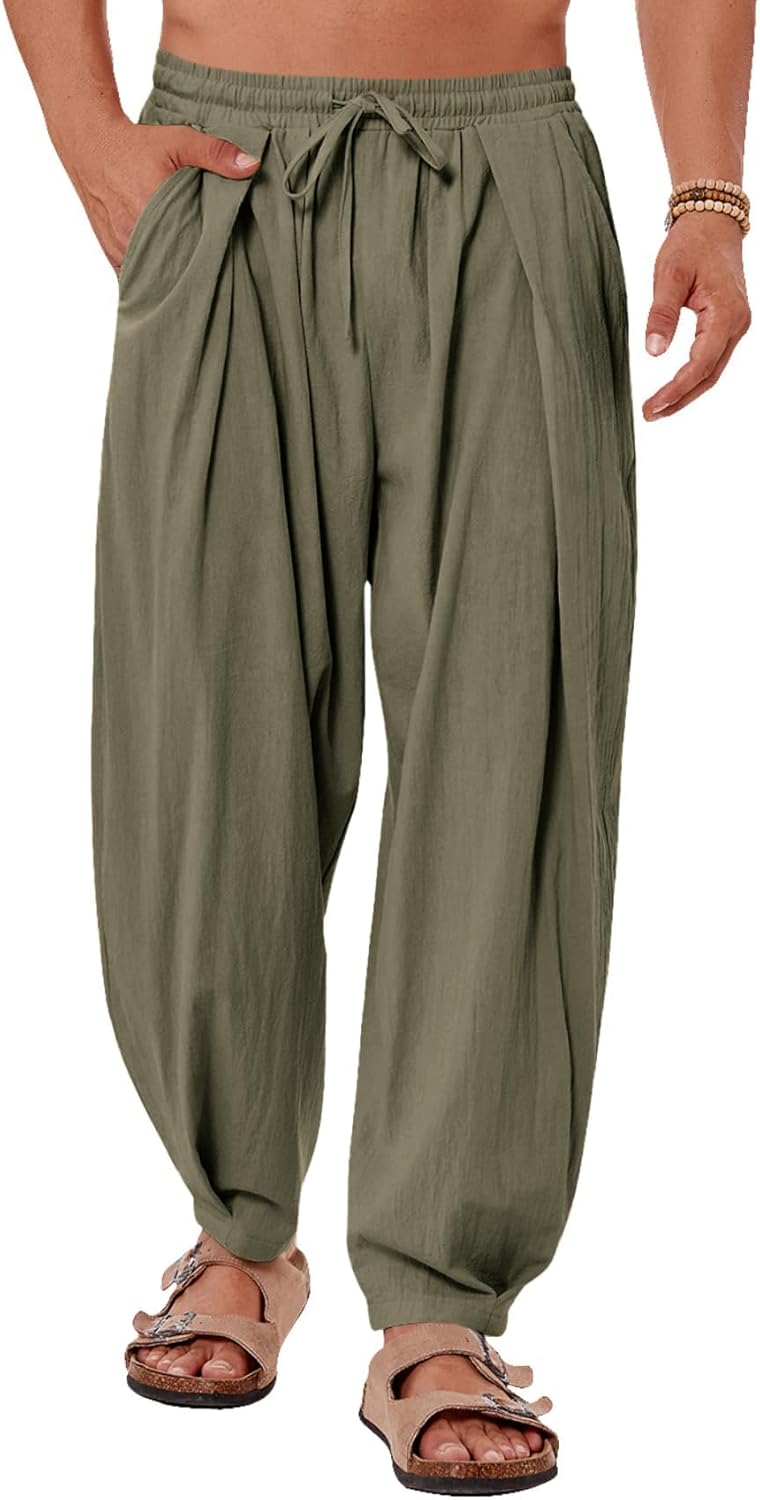 Men's Casual Summer Linen Yoga Pants with Elastic Waist