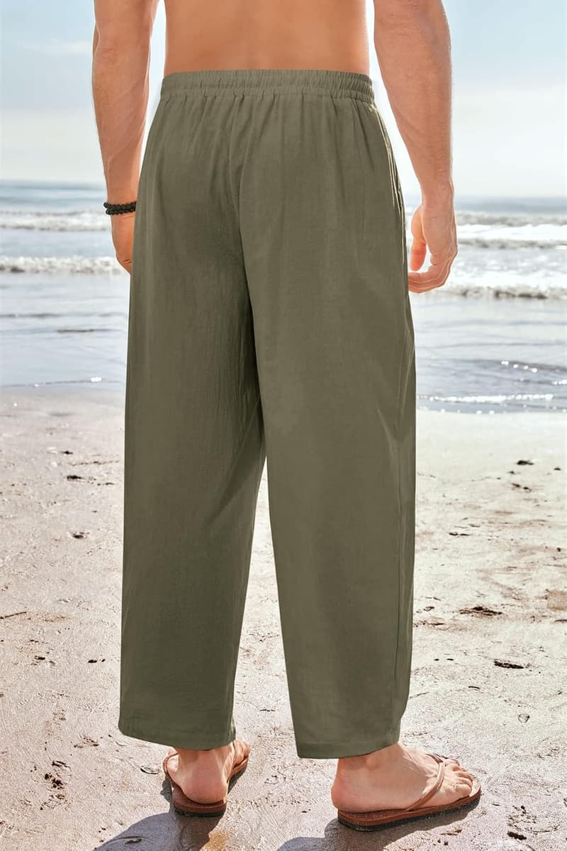 Men's Casual Summer Linen Yoga Pants with Elastic Waist