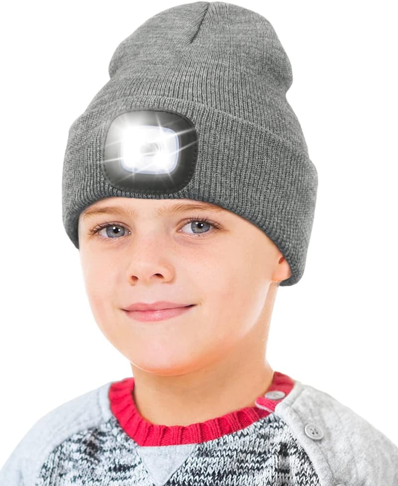 Kids' LED Beanie Hat with Rechargeable Headlamp Light