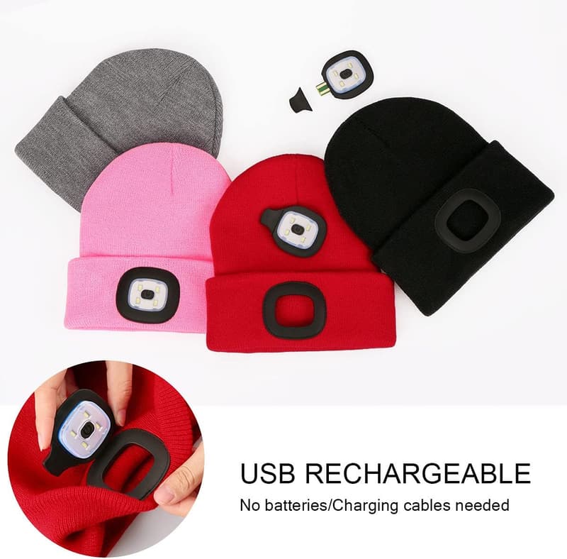 Kids' LED Beanie Hat with Rechargeable Headlamp Light