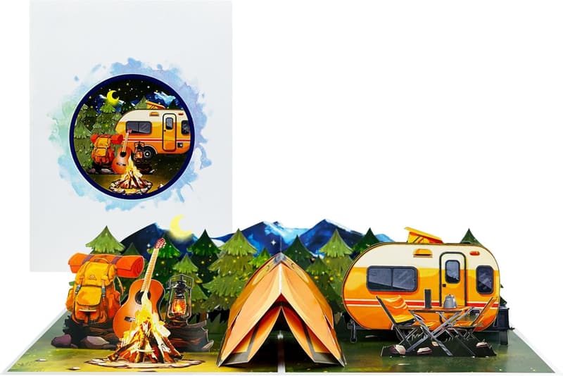 3D Night Camping Birthday Card for Dad and Men