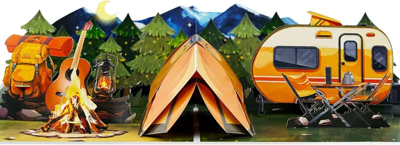 3D Night Camping Birthday Card for Dad and Men