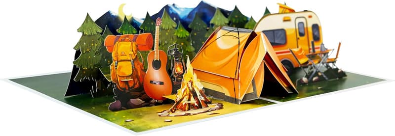3D Night Camping Birthday Card for Dad and Men