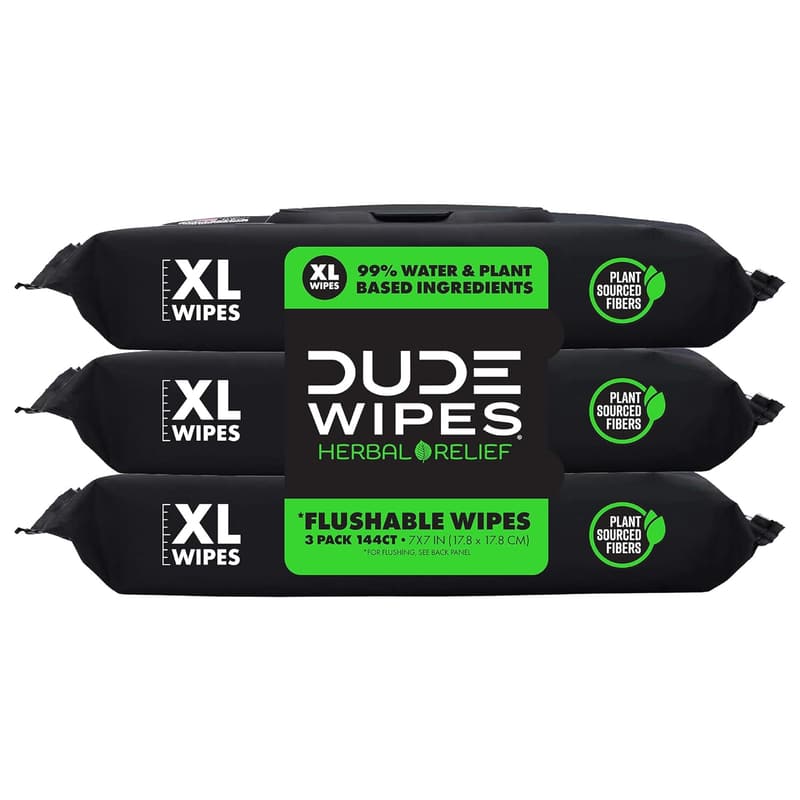 Herbal Flushable Wipes for Adults - 3 Pack of 144 Extra-Large