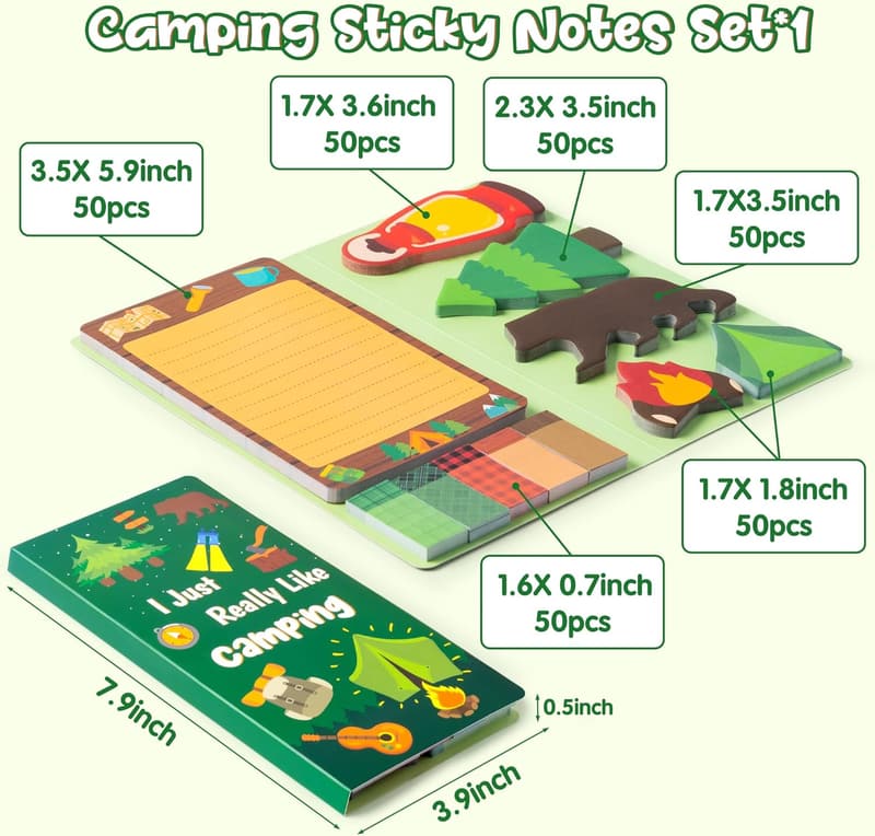 Camping Sticky Notes Set - 550 Sheets Adventure Memo Pads
