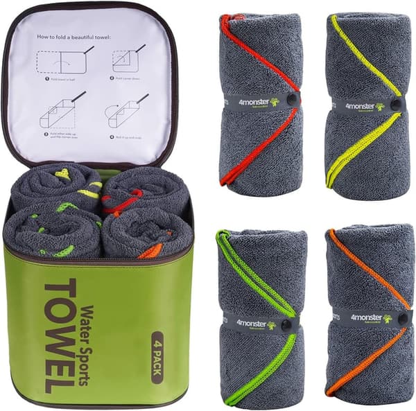 Quick-Dry Microfiber Camping Towels - 4 Pack with Waterproof Bag