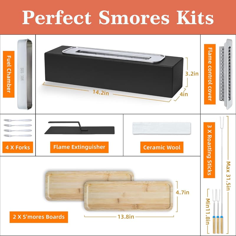 Portable Tabletop Fire Pit with S'mores Kit for Outdoor Fun