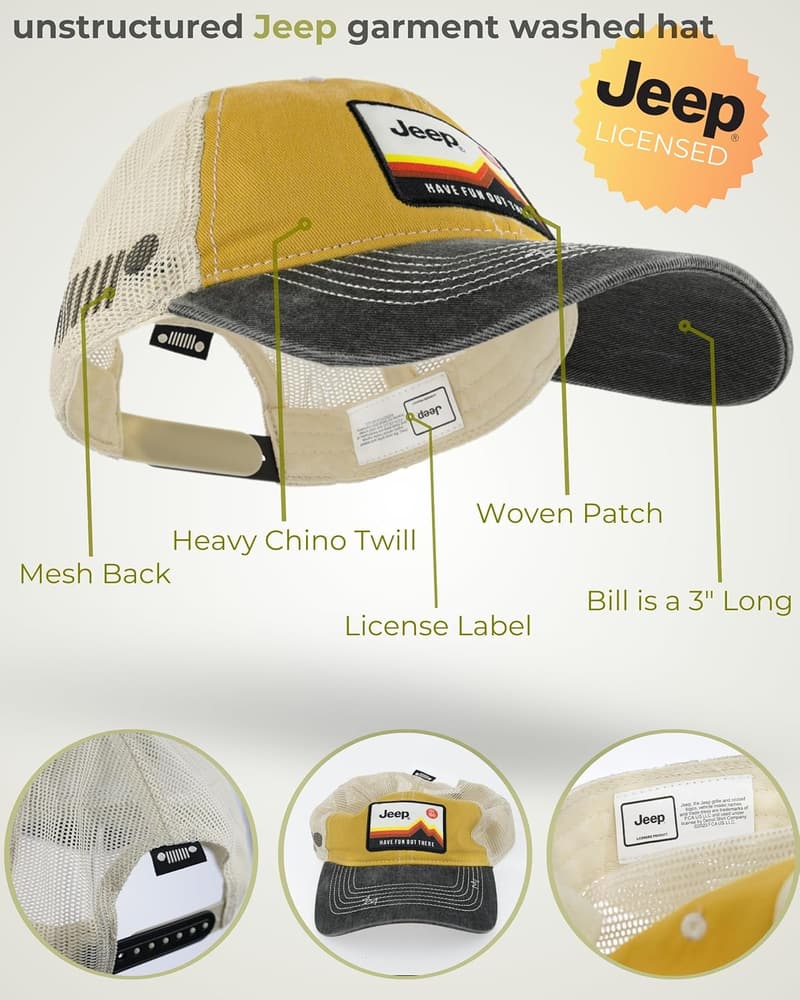 Jeep Trucker Hat - Garment Washed, Unstructured, Outdoor Fun