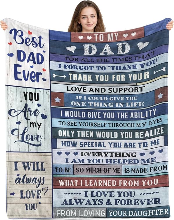 Dad's Birthday Cozy Blue Flannel Blanket from Daughter 50x60 Inch