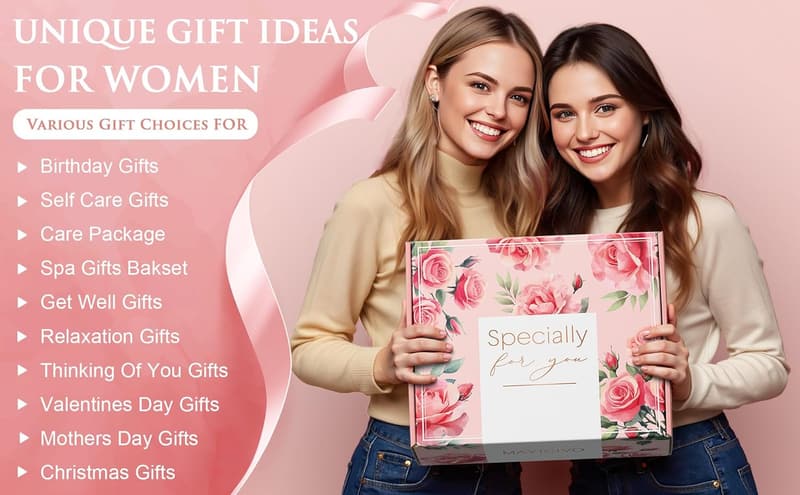 Rose Spa Gift Basket Set - Relaxation Self-Care Gifts for Women