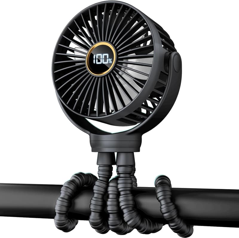 Rechargeable Mini Stroller Fan with 360° Rotation, Black