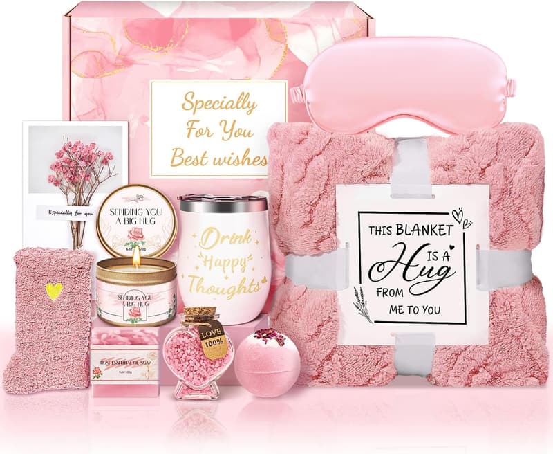Birthday Spa Gift Basket for Women with Luxury Flannel Blanket