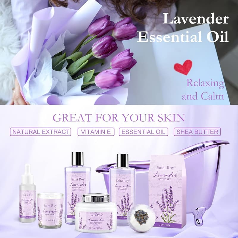 Lavender Spa Gift Basket for Mom - Relaxation Set for Her