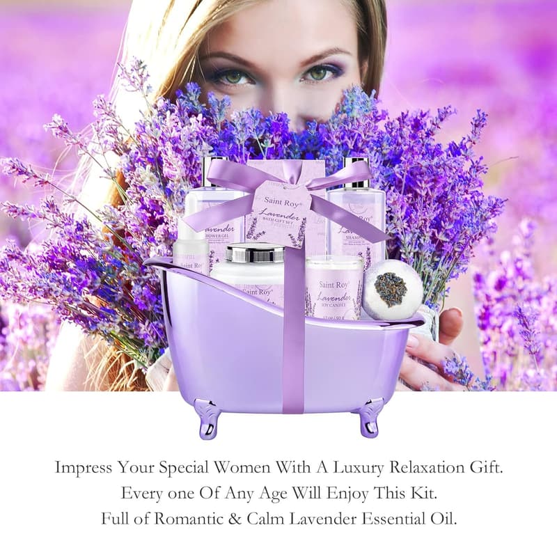 Lavender Spa Gift Basket for Mom - Relaxation Set for Her