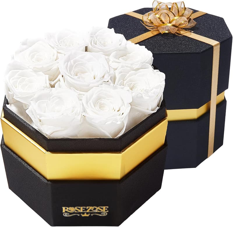 Birthday Preserved Rose Box for Women - White Forever Rose