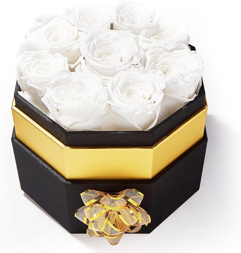 Birthday Preserved Rose Box for Women - White Forever Rose