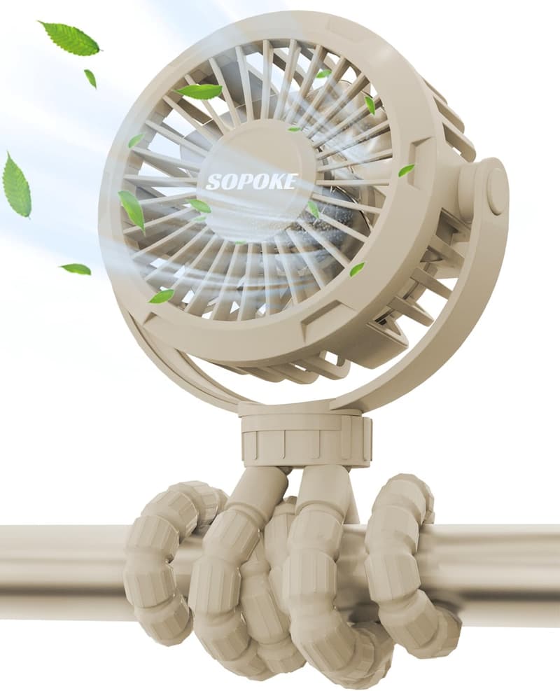 Portable Baby Stroller Fan - 3-Speed Rechargeable Tripod Fan
