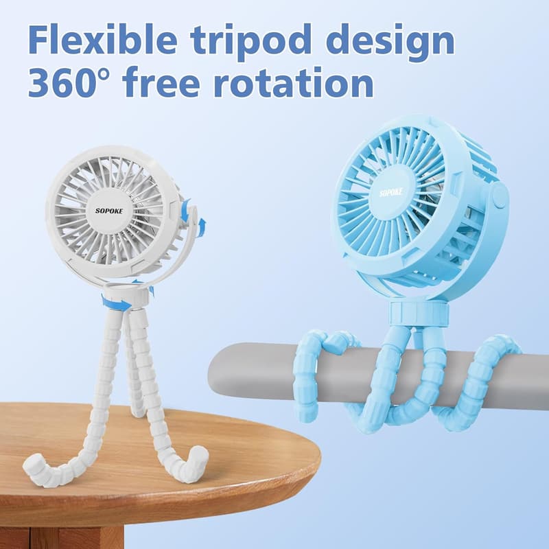 Portable Baby Stroller Fan - 3-Speed Rechargeable Tripod Fan