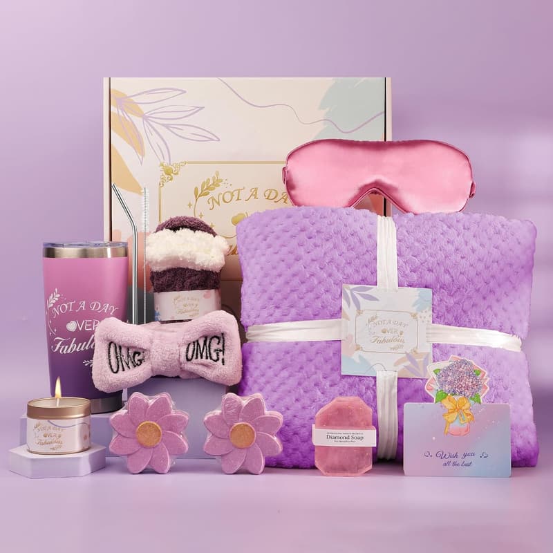 Mother's Day Luxury Spa Gift Basket for Women with Bath Salts & Blanket