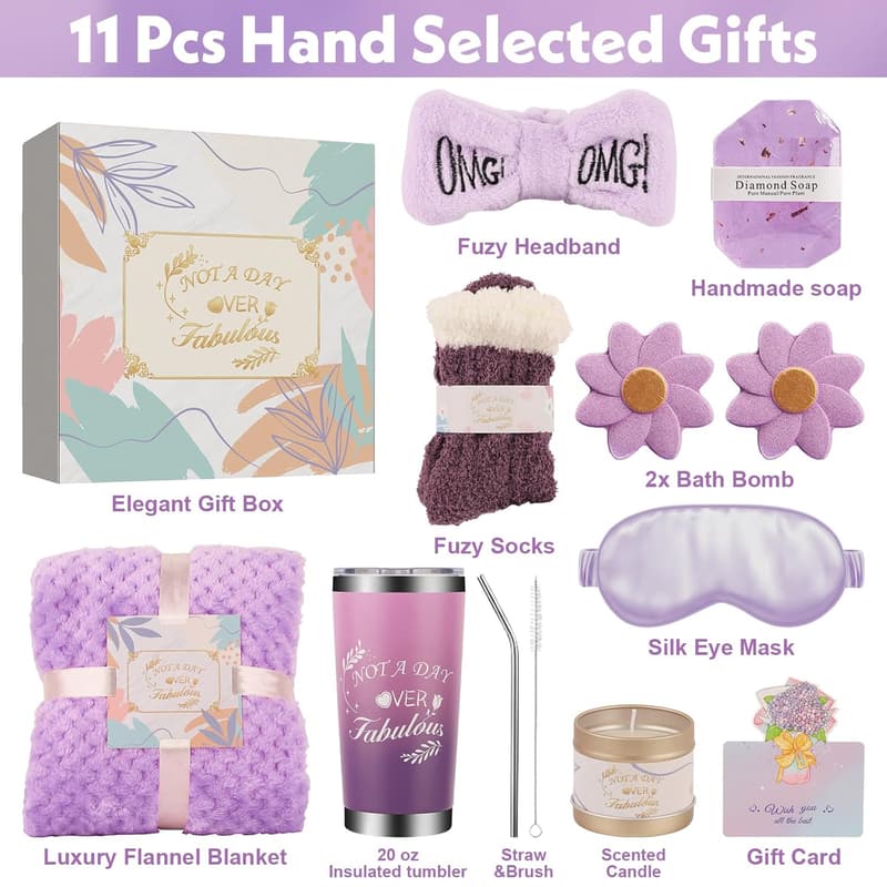 Mother's Day Luxury Spa Gift Basket for Women with Bath Salts & Blanket