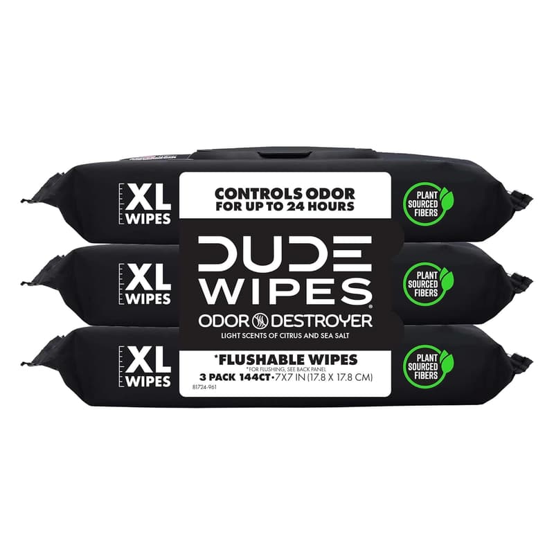 Flushable Adult Wipes - 3 Pack, 144 Wipes, Odor Destroyer