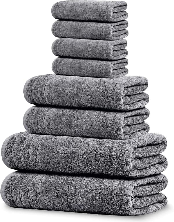 Dark Grey Cotton Towel Set - 8 Pack, Quick-Dry & Absorbent