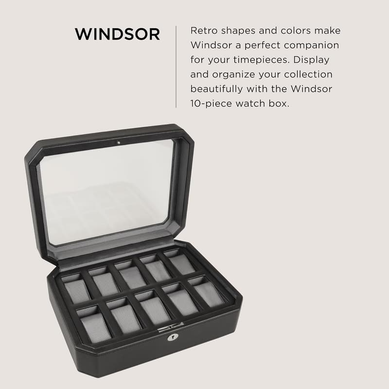 WOLF Windsor 10-Piece Vegan Leather Watch Box in Black