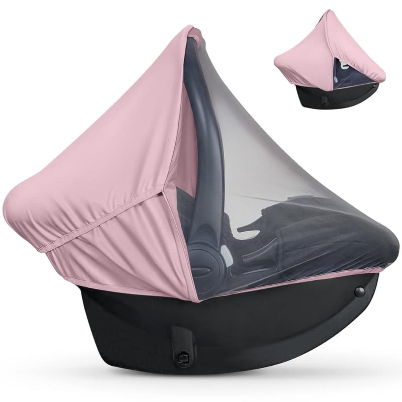Pink 2-in-1 Summer Car Seat Cover with UV Protection & Mosquito Net