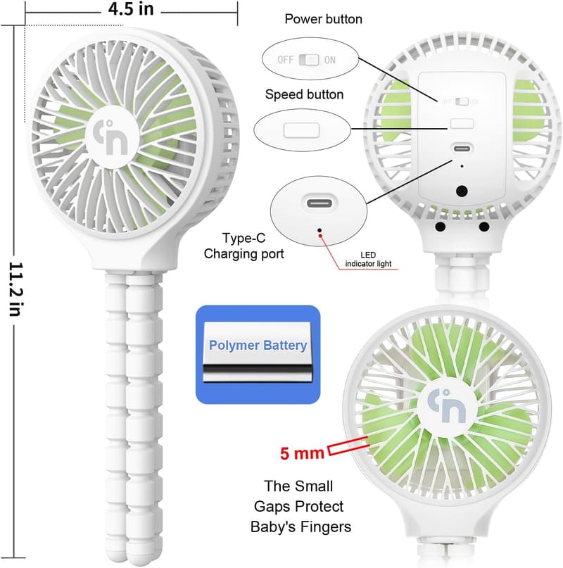 Portable Stroller Fan with 11H Battery Life & 360° Rotation