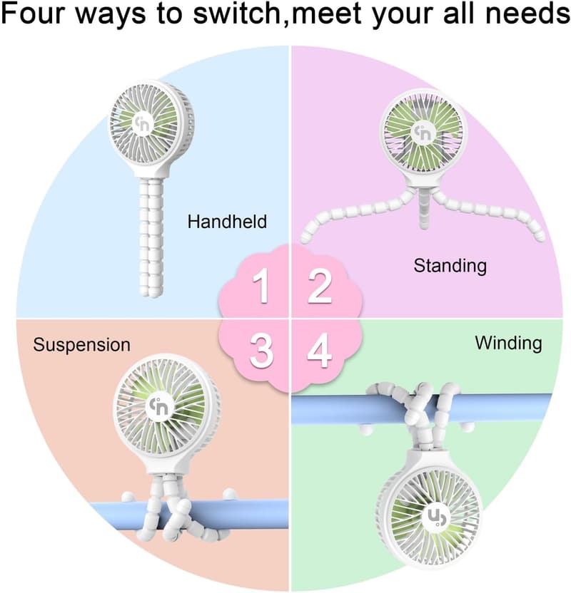 Portable Stroller Fan with 11H Battery Life & 360° Rotation