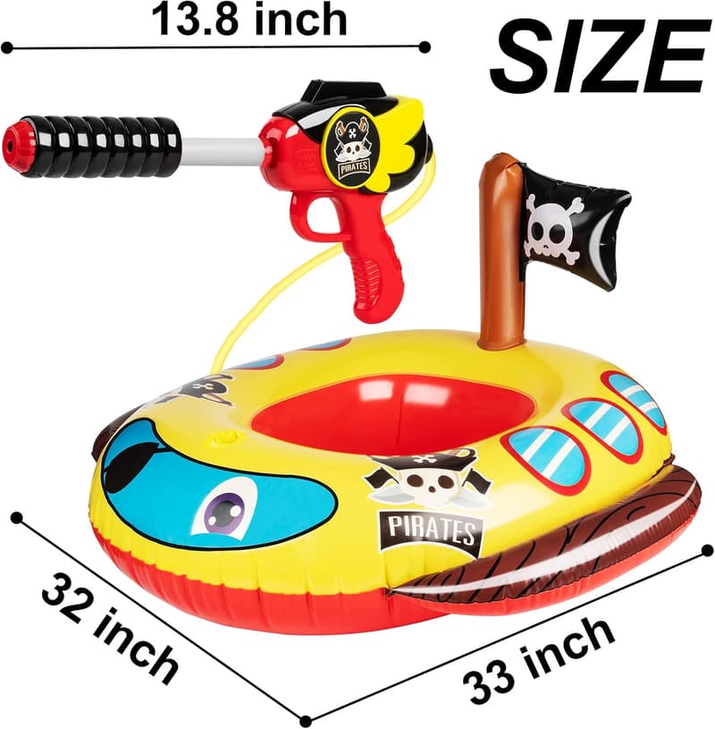 Pirate Ship Inflatable Pool Float with Water Gun for Kids