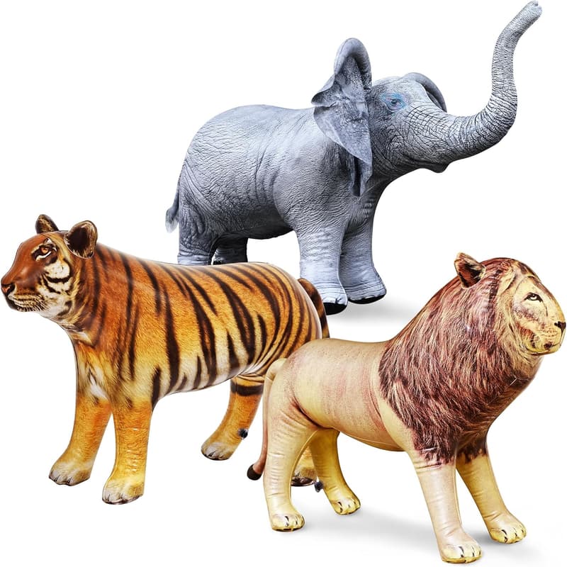 Wildlife Safari Inflatable Set – Lion, Tiger, Elephant 3-PK