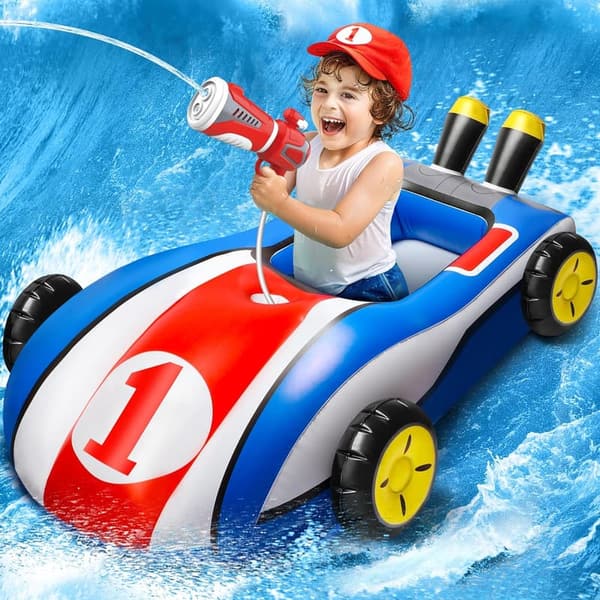 Inflatable Ride-On Pool Float with Water Gun for Kids Ages 3-8