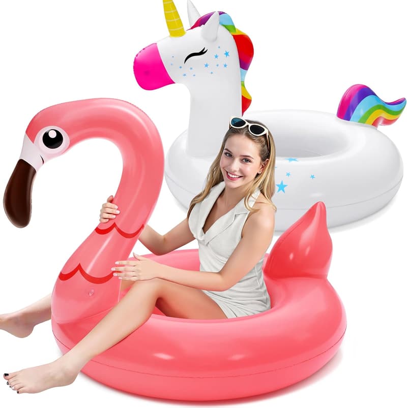 Unicorn & Flamingo Pool Floats - Inflatable Swim Rings for Summer