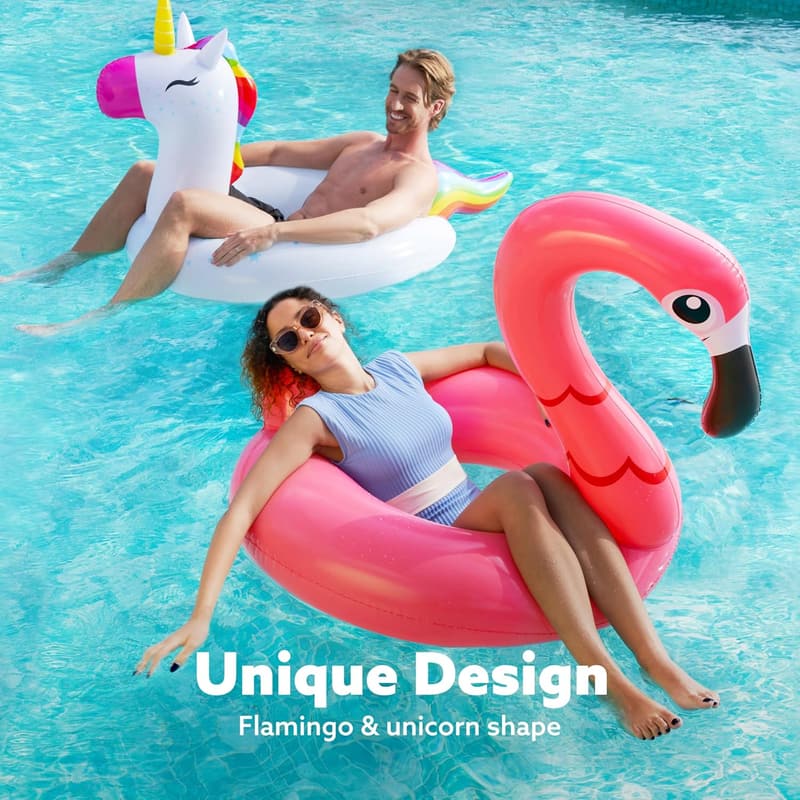 Unicorn & Flamingo Pool Floats - Inflatable Swim Rings for Summer