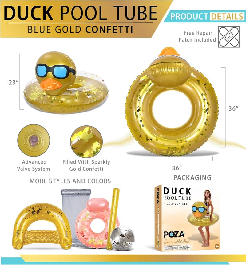 Confetti Inflatable Duck Pool Float for Kids and Adults