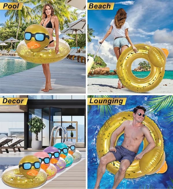 Confetti Inflatable Duck Pool Float for Kids and Adults