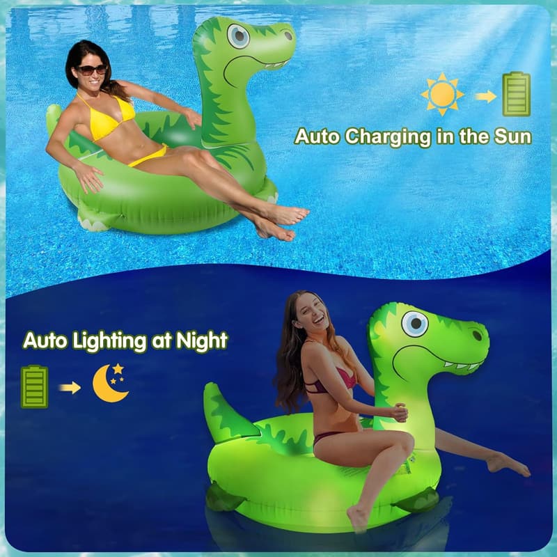 Large Inflatable Dinosaur Pool Float with Solar LED Lights
