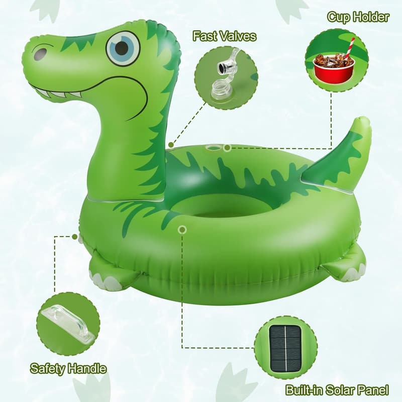 Large Inflatable Dinosaur Pool Float with Solar LED Lights