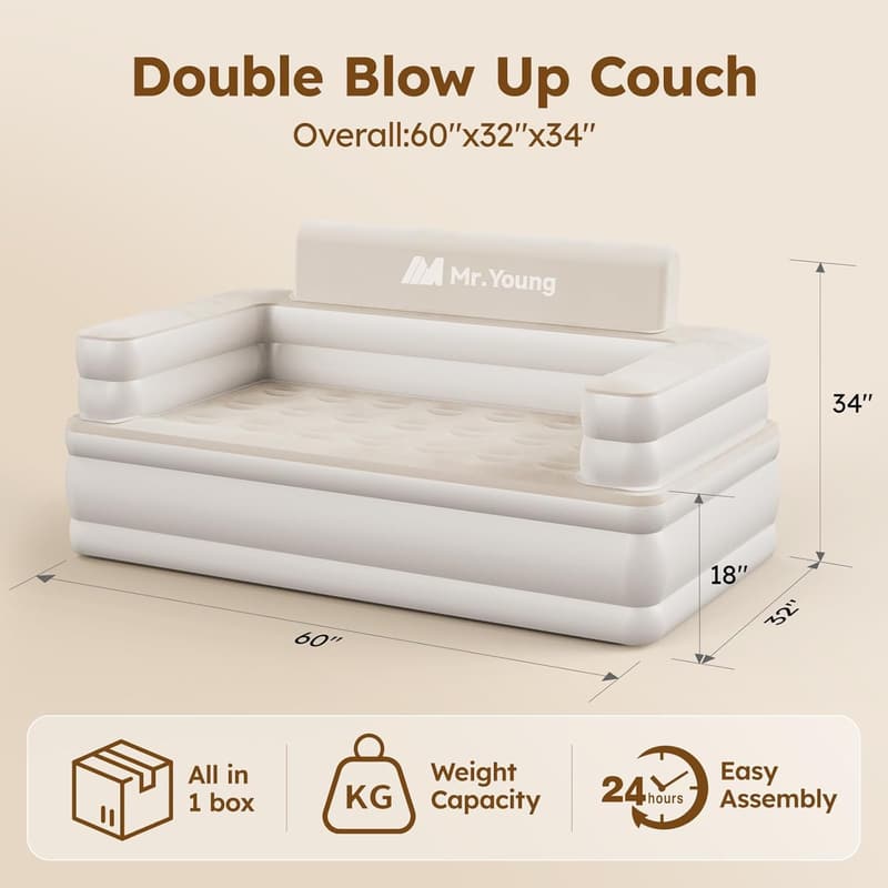 Inflatable Couch for Home & Outdoor | Portable Air Sofa 60
